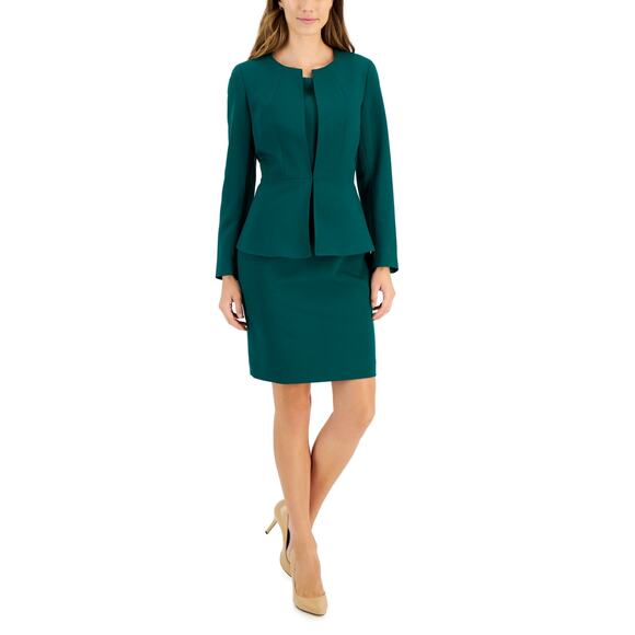 Le Suit Peplum Crepe Open Front Blazer Jacket Emerald Green NWT Size 4 - Picture 1 of 9